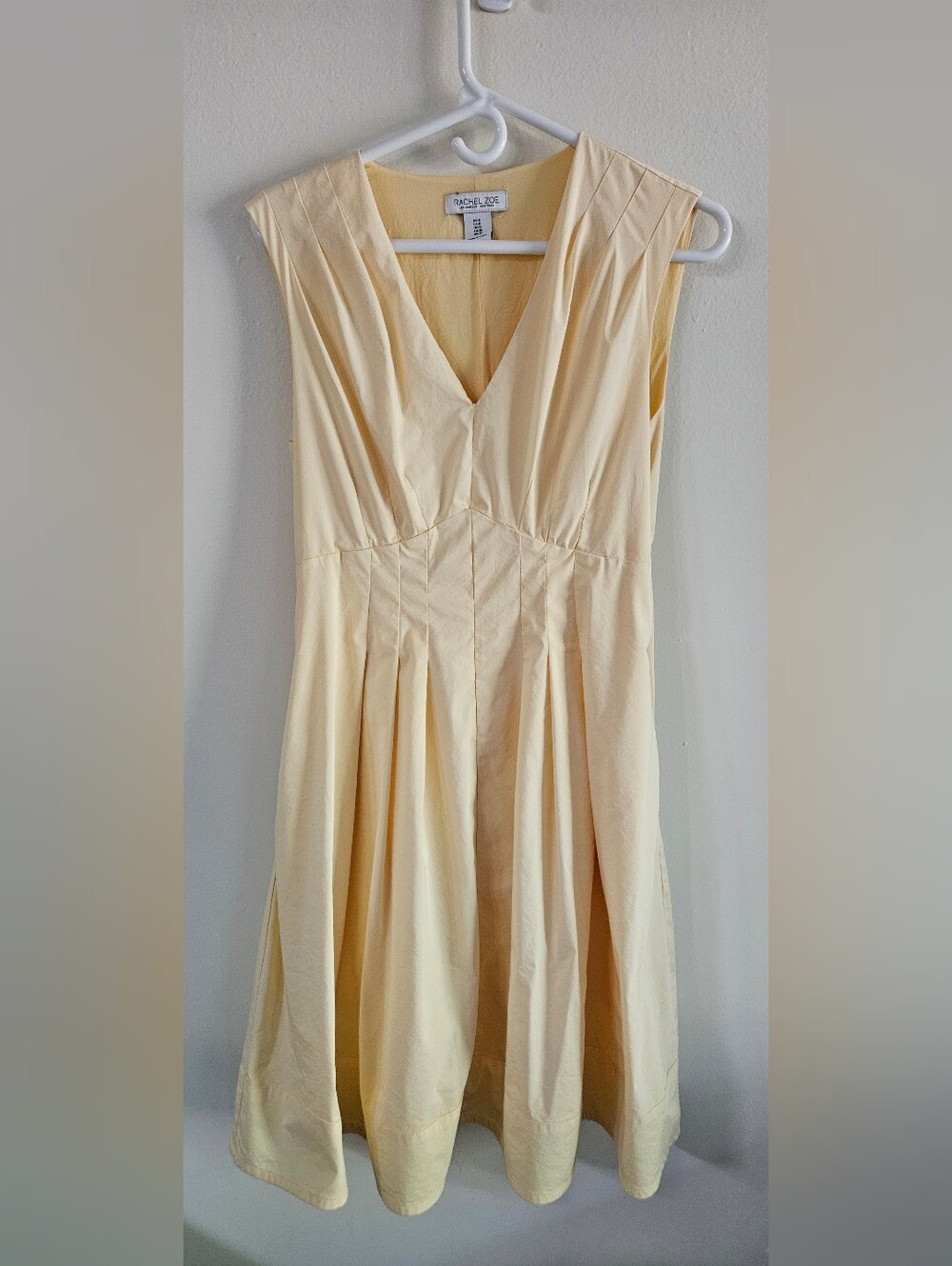 Rachel Zoe Sleeveless V-Neck Pleated Dress in Soft Yellow. Wedding Guest,Cottage